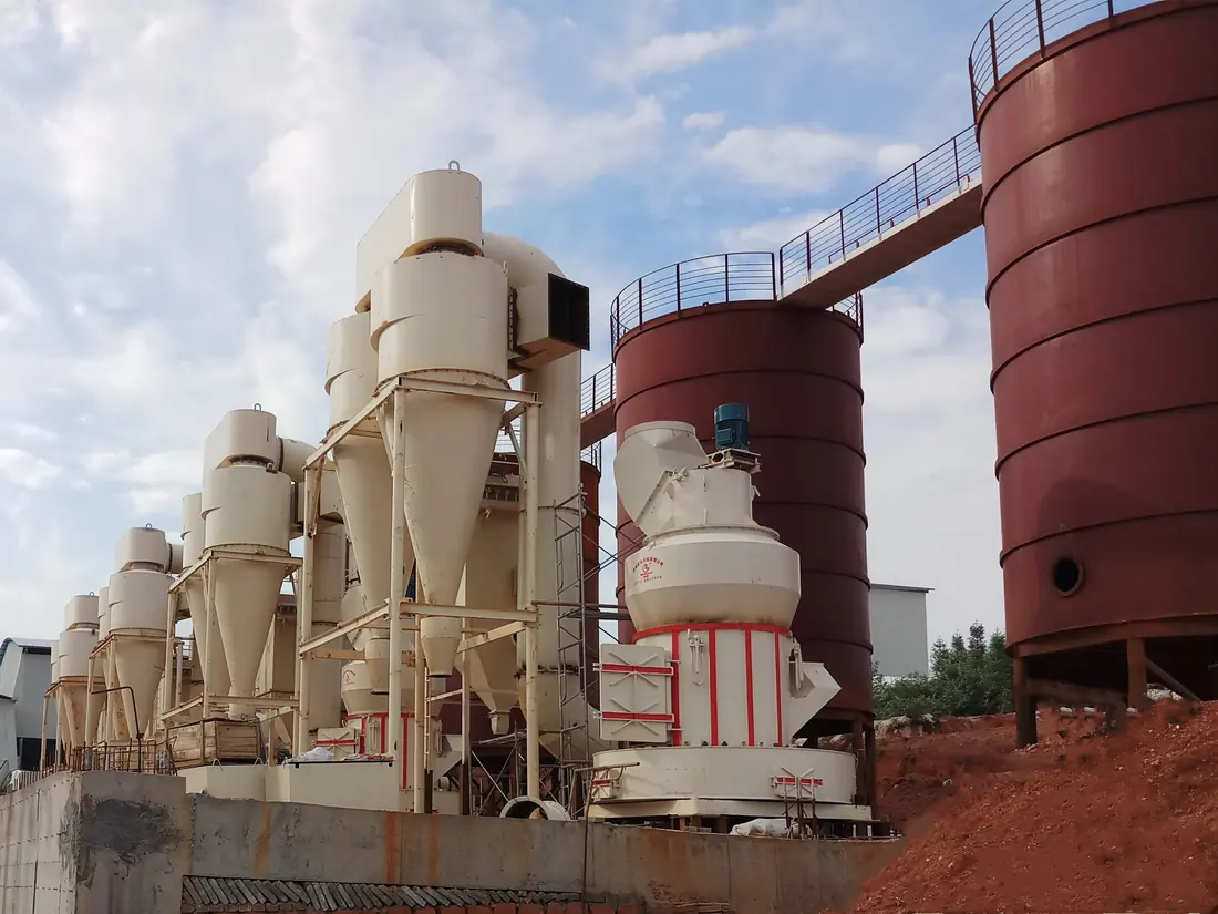 Outdoor coal grinding mill plant with multiple mill units and finished powder silos
