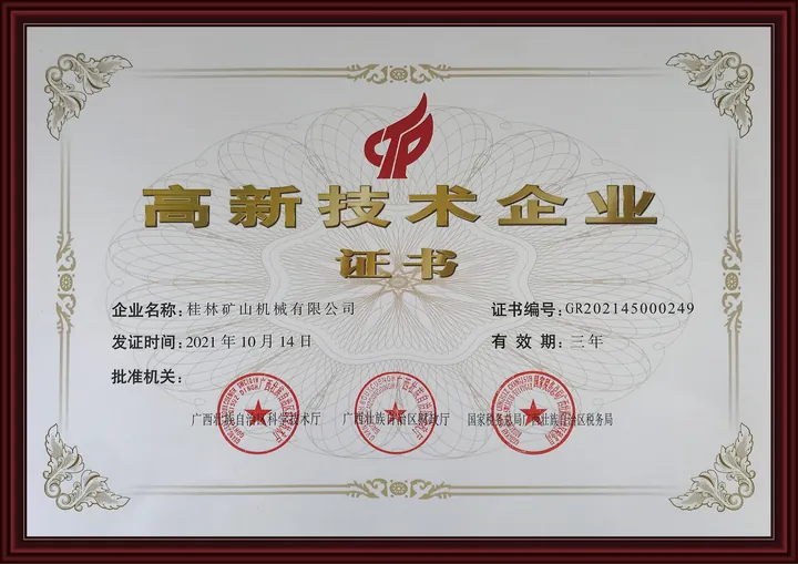 National High-Tech Enterprise certificate awarded to the coal grinding mill manufacturer