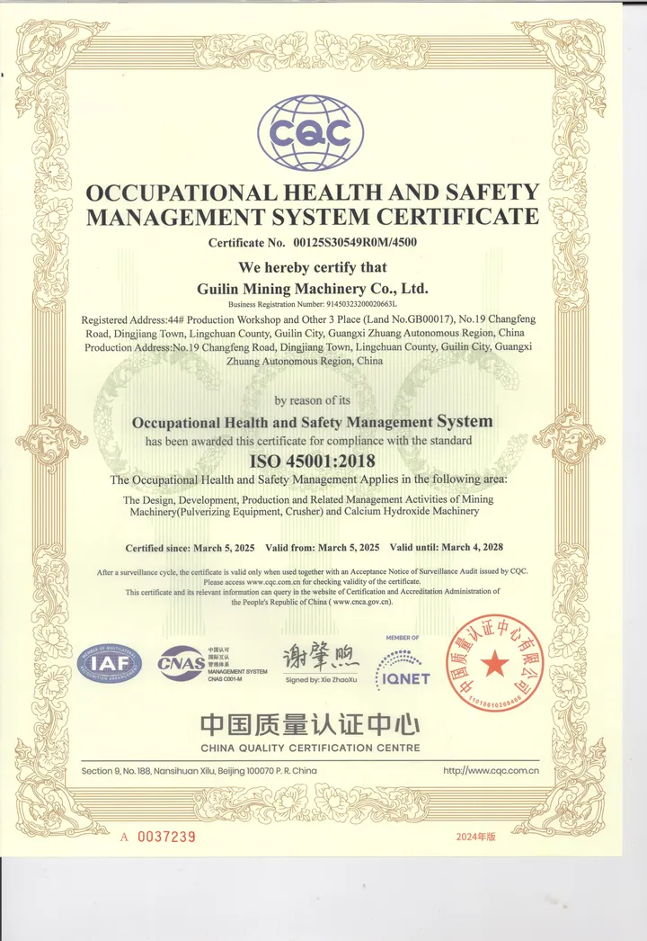 ISO 45001 occupational health and safety management certificate
